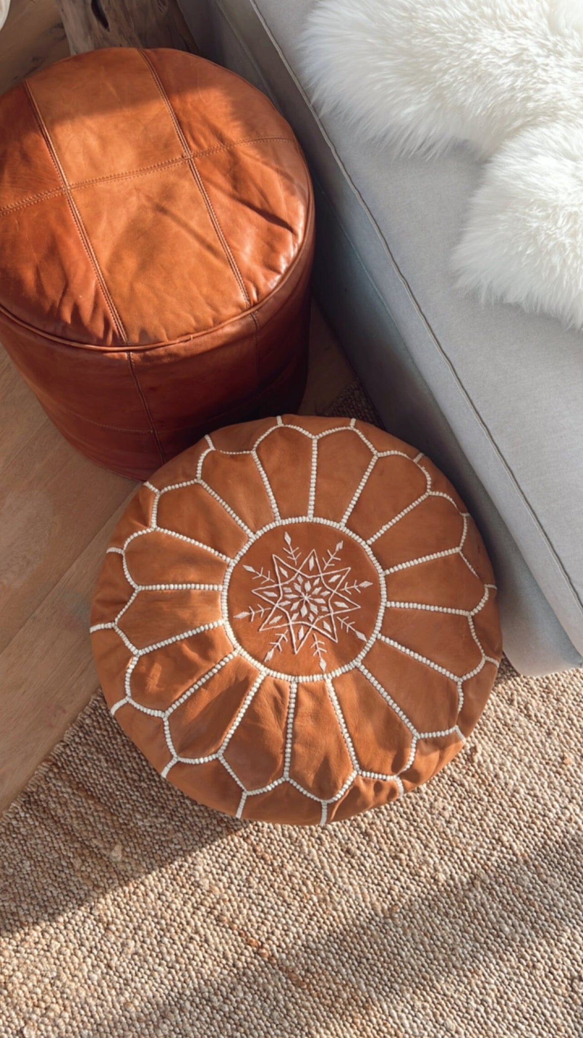 Boho Marokkaanse lederen poef BOHOSAN 